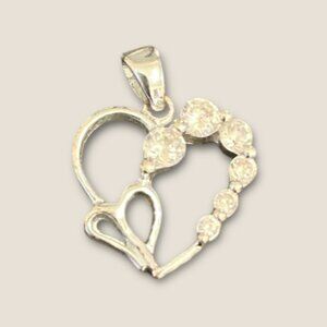 Vintage Sterling Double Heart Pendant Charm .5"x.5" 1.1 Grams